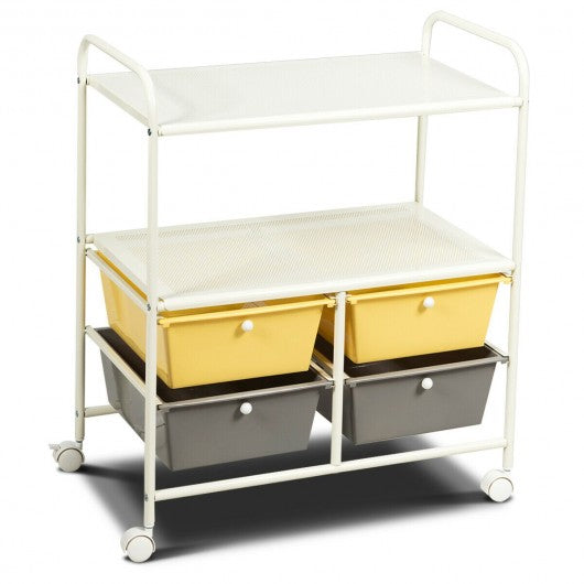 4 Drawers Shelves Rolling Storage Cart Rack-Yellow