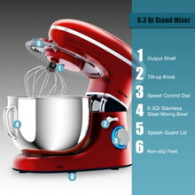 Load image into Gallery viewer, 6.3 Quart Tilt-Head Food Stand Mixer 6 Speed 660W-Red
