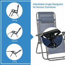Load image into Gallery viewer, 3 pcs Folding Portable Zero Gravity Reclining Lounge Chairs Table-Navy
