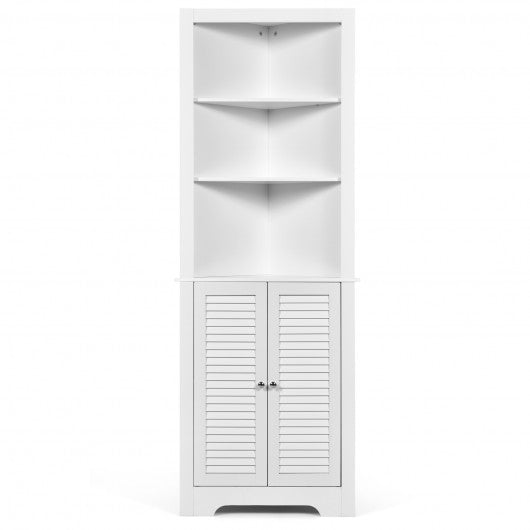 Free Standing Tall Bathroom Corner Storage Cabinet with 3 Shelves-White
