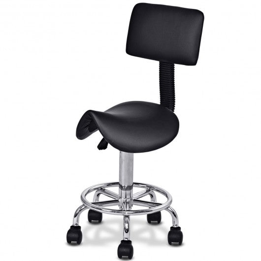 Adjustable Saddle Salon Rolling Massage Chair w/ Backrest-Black