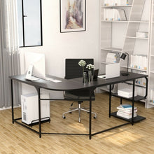 Load image into Gallery viewer, Reversible L-Shaped Computer Study Table with Shelves-Black
