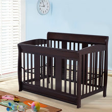 Load image into Gallery viewer, Coffee Convertible Pine Wood Baby Toddler Bed
