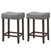 Load image into Gallery viewer, 2 pcs Nailhead Saddle Bar Stools with Fabric Seat &amp; Wood Legs-Gray
