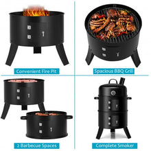 Load image into Gallery viewer, 3-in-1 Portable Round Charcoal Smoker BBQ Grill Built-in Thermometer
