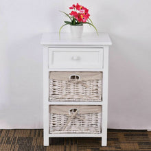 Load image into Gallery viewer, 3 Tier Set of 2 Wood Nightstand with 1 &amp; 2 Basket Drawer -White
