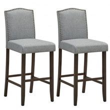 Load image into Gallery viewer, 29&quot; Bar Height Set of 2 Nailhead Bar Stools with Rubber Wood Legs-Gray
