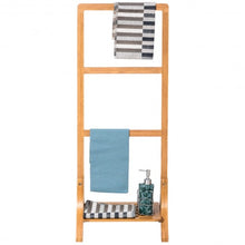 Load image into Gallery viewer, Free Standing Bamboo Towel Rack with Bottom Shelf
