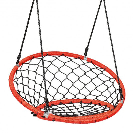 Net Hanging Swing Chair with Adjustable Hanging Ropes-Orange