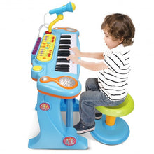 Load image into Gallery viewer, Kids Electronic 37 Key Toy Piano w/ Microphone &amp; Stool-Pink
