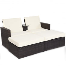 Load image into Gallery viewer, 3 pcs Outdoor Rattan Wicker Chaise Lounge Love Seat
