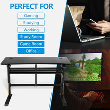 Load image into Gallery viewer, Pneumatic Height Adjustable Gaming Desk T Shaped Game Station w/Power Strip Tray
