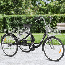 Load image into Gallery viewer, 26&quot; Seat Height Adjustable Single Speed 3-wheel Tricycle with Bell-Black
