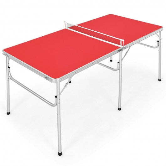 60 Inches Portable Tennis Ping Pong Folding Table with Accessories-Red
