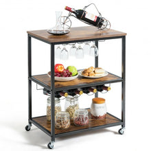 Load image into Gallery viewer, 3-Tier Metal Frame Rolling Kitchen Island Trolley Cart-Coffee
