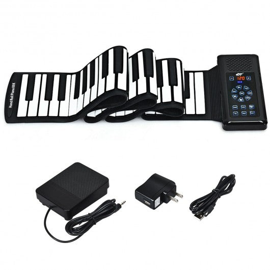 88 Key Electronic Roll Up Piano Silicone Keyboard-Black