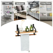 Load image into Gallery viewer, Wooden Wall-Mounted Floating Storage Shelf with Removable Towel Bar
