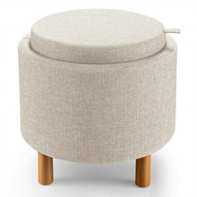 Load image into Gallery viewer, Round Storage Ottoman with Tray Top Accent Padded Footrest-Beige
