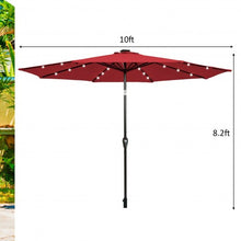 Load image into Gallery viewer, 10&#39; Solar LED Lighted Patio Market Umbrella Shade Tilt Adjustment Crank-Burgundy
