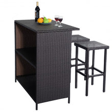 Load image into Gallery viewer, 3 pcs Patio Outdoor Rattan Wicker Bar Table and 2 Stools
