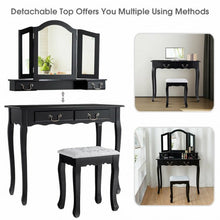 Load image into Gallery viewer, Tri Folding Mirror Makeup Dressing Vanity Set with 4 Drawers-Black
