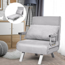 Load image into Gallery viewer, Chamois Convertible Sleeper Bed Arm Sofa with Pillow-Gray

