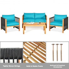 Load image into Gallery viewer, 4 Pcs Acacia Wood Outdoor Patio Furniture Set with Cushions-Turquoise
