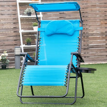 Load image into Gallery viewer, Folding Recliner Lounge Chair with Shade Canopy Cup Holder-Blue
