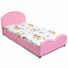 Load image into Gallery viewer, Kids Children PU Upholstered Platform Wooden Princess Bed
