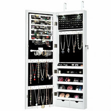 Load image into Gallery viewer, Lockable Wall Mount Mirrored Jewelry Cabinet with LED Lights-White
