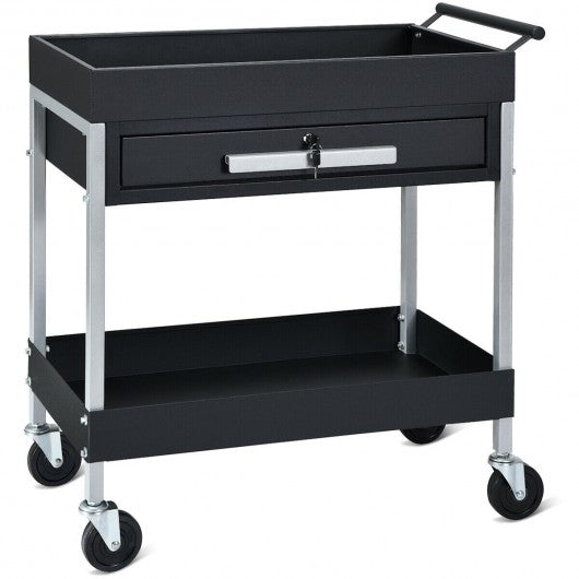 2-Shelf Heavy Duty Tool Cart Service Cart with Lock Drawer & Wheels