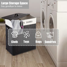 Load image into Gallery viewer, Double Rectangle Bamboo Hamper Laundry Basket-1PC Black
