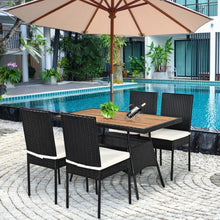 Load image into Gallery viewer, 5 Pieces Patio Rattan Dining Set Table with Wooden Top
