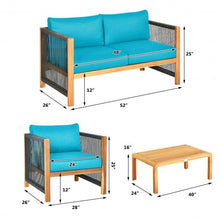 Load image into Gallery viewer, 4 Pcs Acacia Wood Outdoor Patio Furniture Set with Cushions-Turquoise
