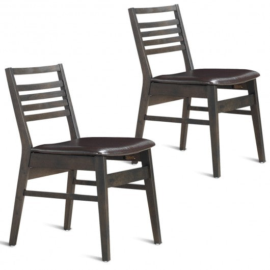 Set of 2 Armless PU Leather Dining Side Chairs-Brown