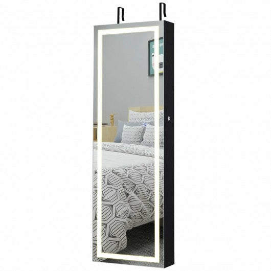 Door Wall Mount Touch Screen Mirrored Jewelry Cabinet-Black