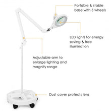 Load image into Gallery viewer, 2-in-1 LED Magnifying Glass Floor Lamp with Rolling Wheel-White
