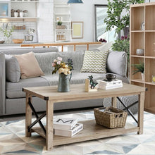 Load image into Gallery viewer, Rustic Accent Coffee Table Metal X Shaped Side Cocktail Table with Storage Shelf
