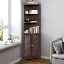 Load image into Gallery viewer, Free Standing Tall Bathroom Corner Storage Cabinet with 3 Shelves-Brown
