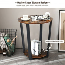 Load image into Gallery viewer, 2-tier Round End Table with Storage Shelf &amp; Metal Frame-Brown
