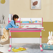 Load image into Gallery viewer, Adjustable Height Study Desk with Drawer and Tilted Desktop for School and Home-Pink
