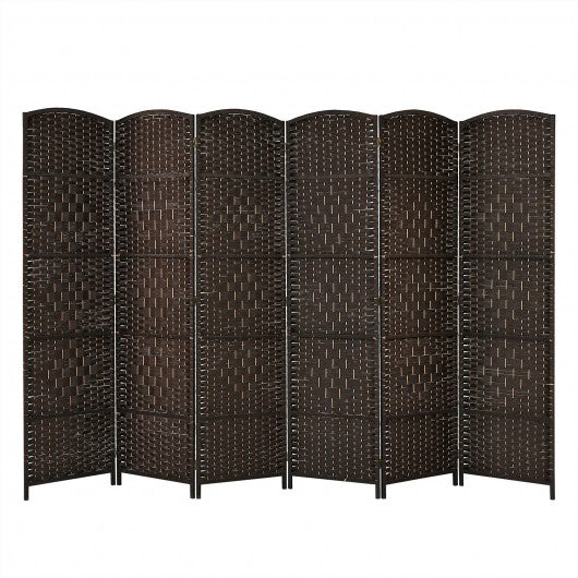 6.5Ft 6-Panel Weave Folding Fiber Room Divider Screen-Brown
