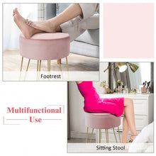 Load image into Gallery viewer, Round Velvet Ottoman Footrest Stool Side Table Dressing Chair w/ Metal Legs-Pink
