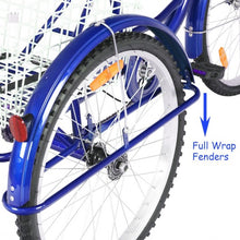 Load image into Gallery viewer, 24&quot; Single Speed 3-wheel Bicycle Adult Tricycle Seat-Blue
