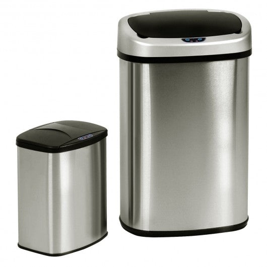 Set of 2 Touch-Free Motion Sensor Bins Trash Cans