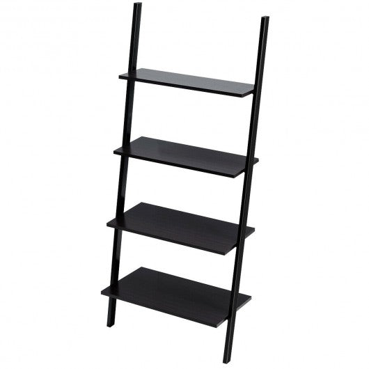 4-Tier Industrial Leaning Wall Bookcase-Black