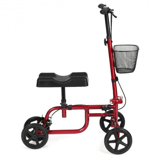 Foldable Knee Walker W/ Basket and Dual Brakes-Red