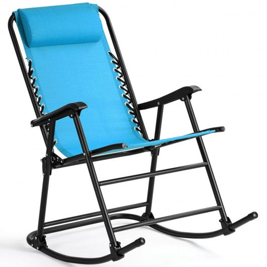 Outdoor Patio Headrest Folding Zero Gravity Rocking Chair-Turquoise