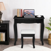 Load image into Gallery viewer, 4 Drawers Mirrored Jewelry Wood Vanity Dressing Table w/ Stool-Black
