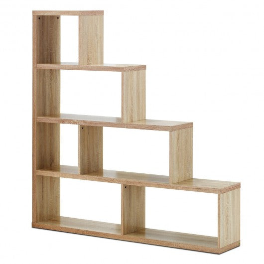 6 Cubes Ladder Shelf Corner Bookshelf Storage Bookcase-Natural